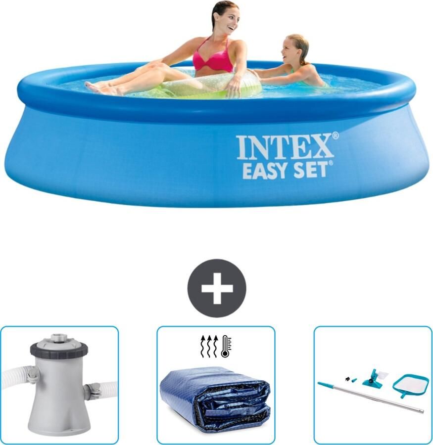 Intex Easy Set Intex Rond Opblaasbaar Easy Set Zwembad 244 x 61 cm Blauw Inclusief Zwembadfilterpomp Solarzeil Schoonmaakset