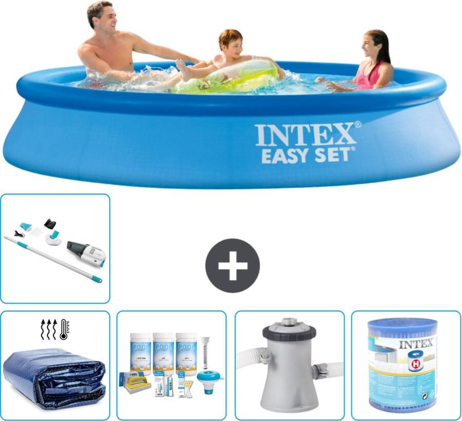 Intex Easy Set Intex Rond Opblaasbaar Easy Set Zwembad 305 x 61 cm Blauw Inclusief Solarzeil Onderhoudspakket Zwembadfilterpomp Filter Stofzuiger