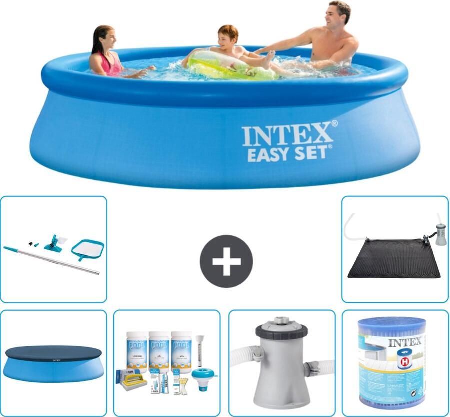 Intex Easy Set Intex Rond Opblaasbaar Easy Set Zwembad 305 x 76 cm Blauw Inclusief Afdekzeil Onderhoudspakket Zwembadfilterpomp Filter Schoonmaakset Solar Mat