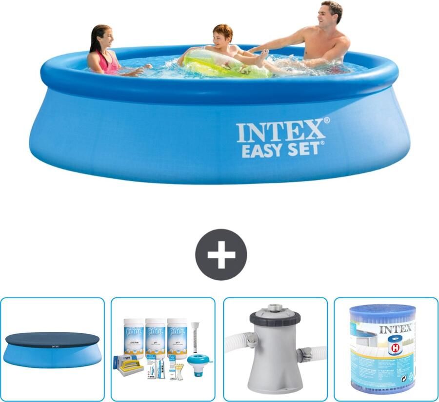 Intex Easy Set Intex Rond Opblaasbaar Easy Set Zwembad 305 x 76 cm Blauw Inclusief Afdekzeil Onderhoudspakket Zwembadfilterpomp Filter