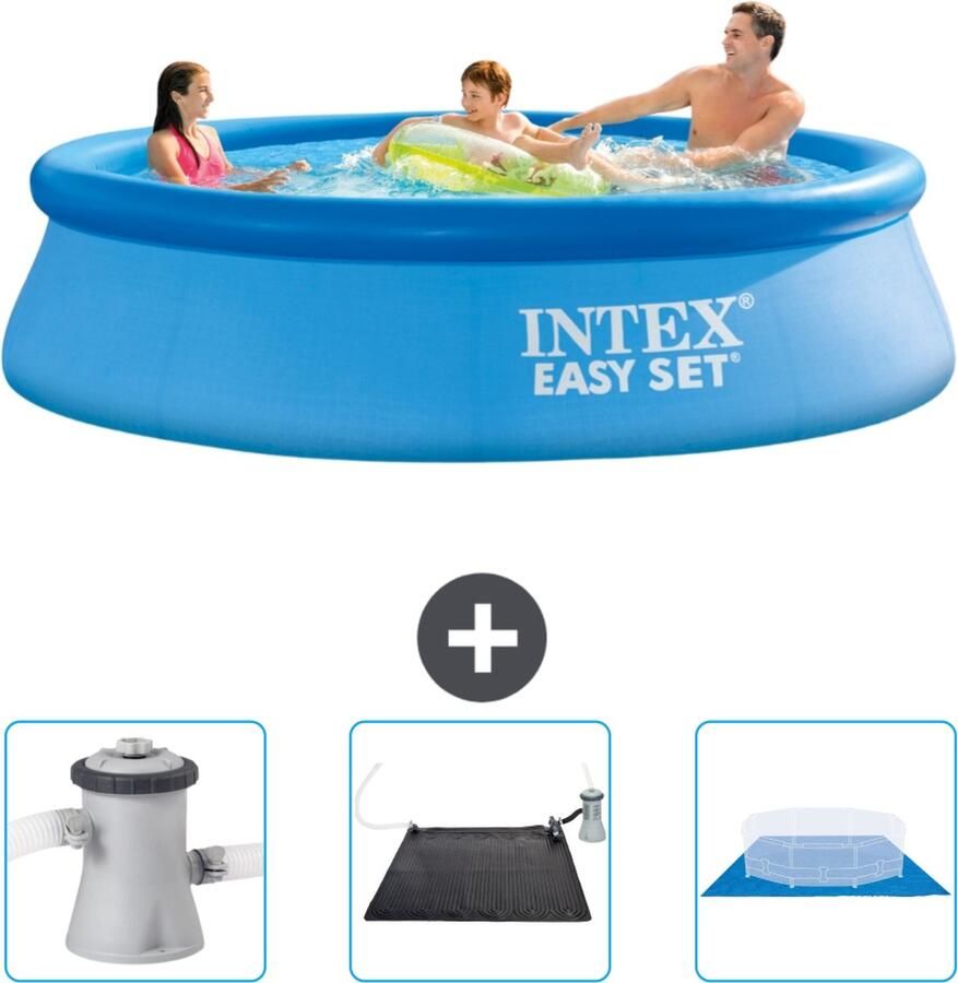 Intex Easy Set Intex Rond Opblaasbaar Easy Set Zwembad 305 x 76 cm Blauw Inclusief Zwembadfilterpomp Solar Mat Grondzeil