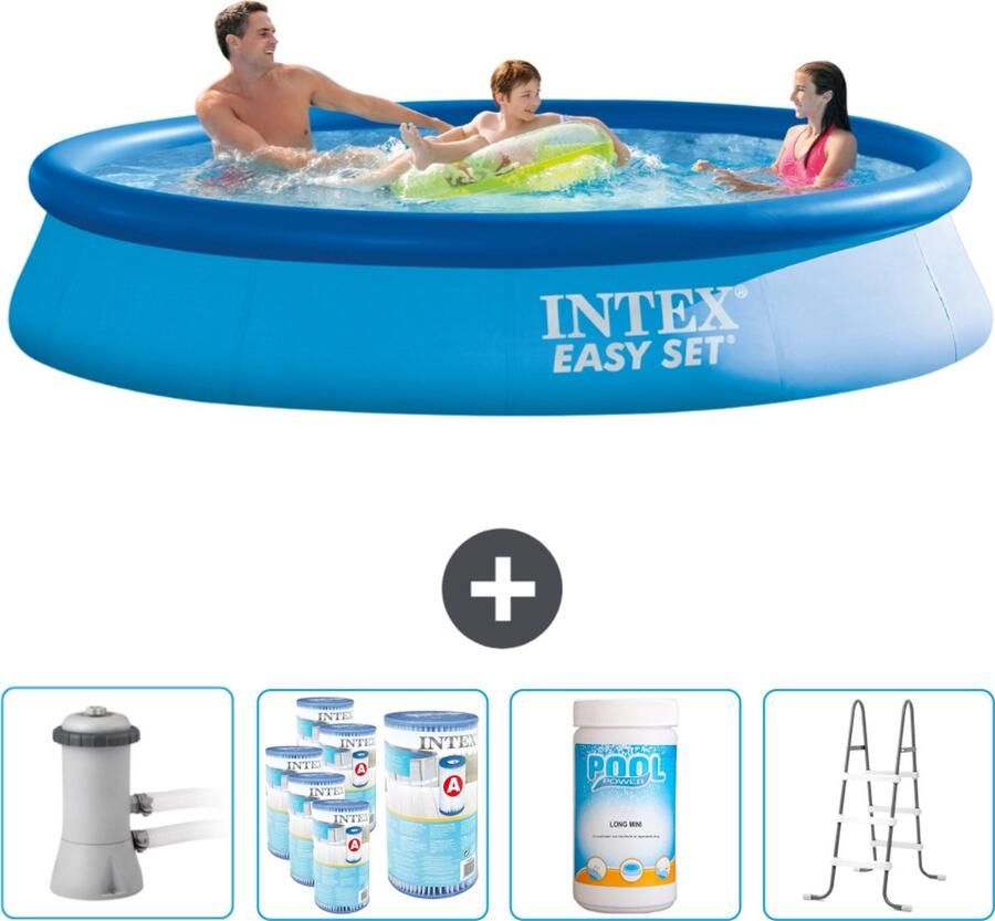 Intex Easy Set Intex Rond Opblaasbaar Easy Set Zwembad 366 x 76 cm Blauw Inclusief Pomp Filters Chloor Ladder