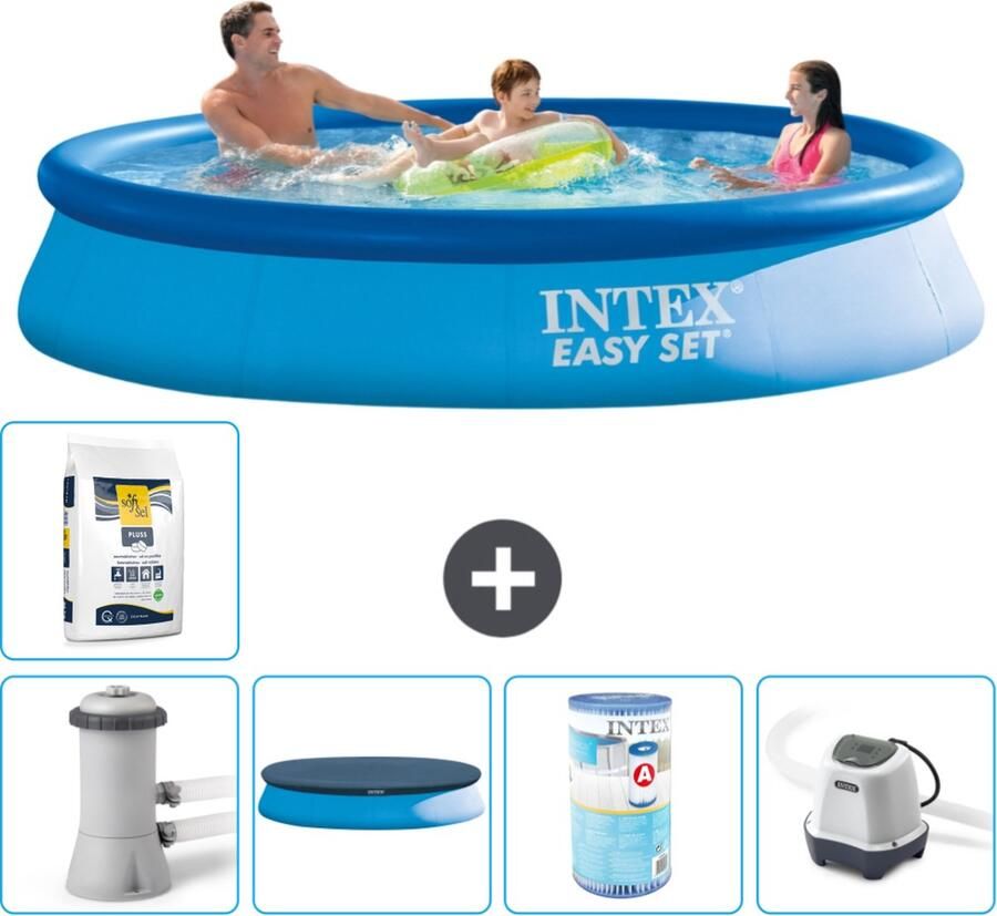 Intex Easy Set Intex Rond Opblaasbaar Easy Set Zwembad 366 x 76 cm Blauw Inclusief Pomp Afdekzeil Filter Zoutwatersysteem Zwembadzout