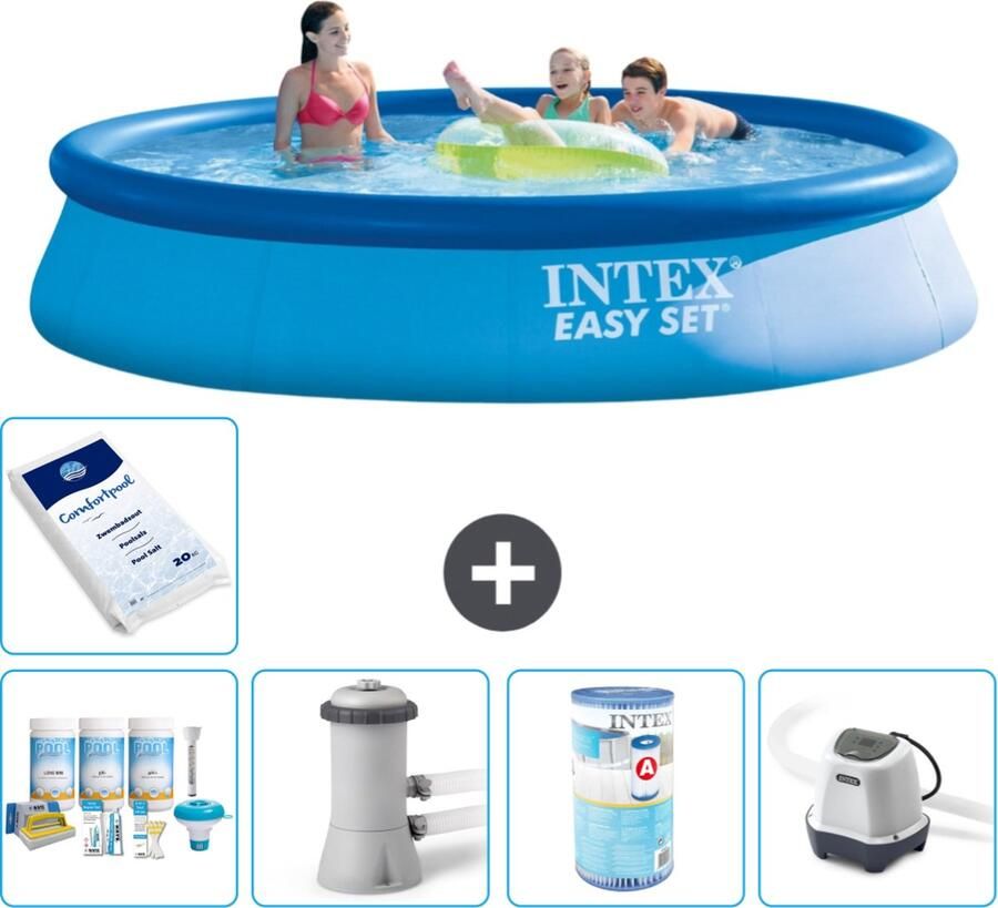 Intex Easy Set Intex Rond Opblaasbaar Easy Set Zwembad 396 x 84 cm Blauw Inclusief Onderhoudspakket Zwembadfilterpomp Filter Zoutwatersysteem Zwembadzout