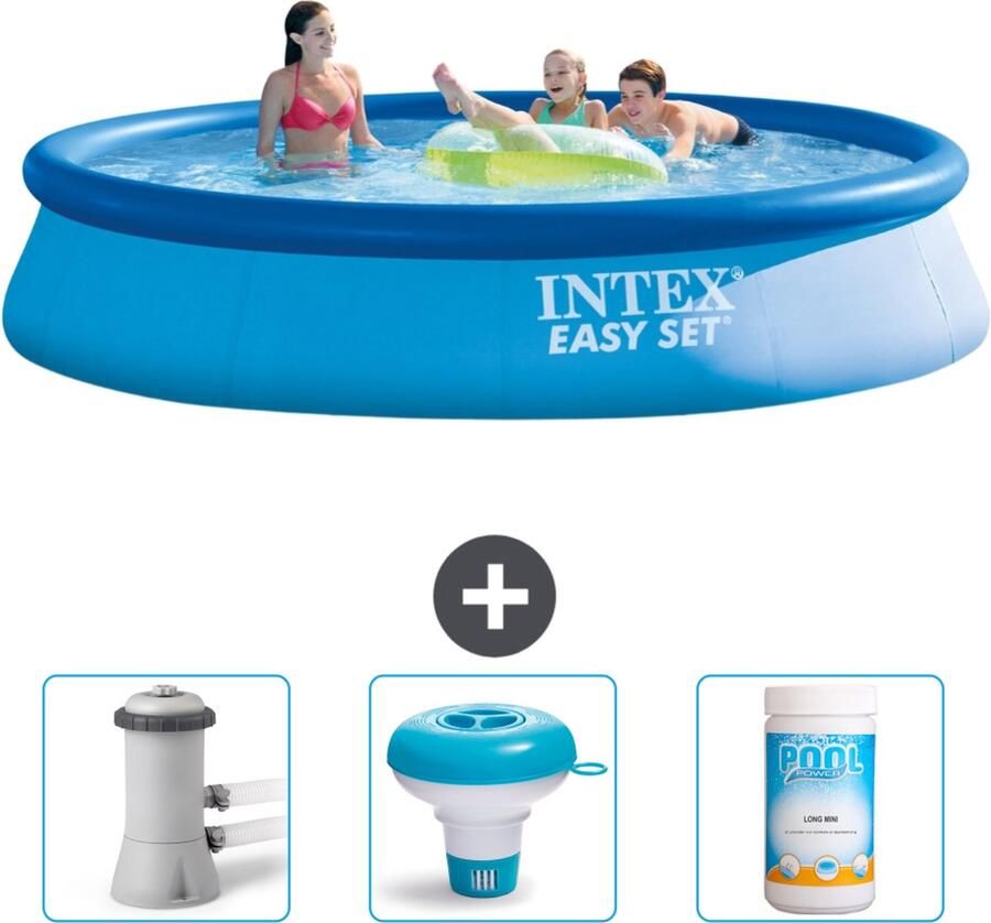 Intex Easy Set Intex Rond Opblaasbaar Easy Set Zwembad 396 x 84 cm Blauw Inclusief Zwembadfilterpomp Chloordrijver Chloor