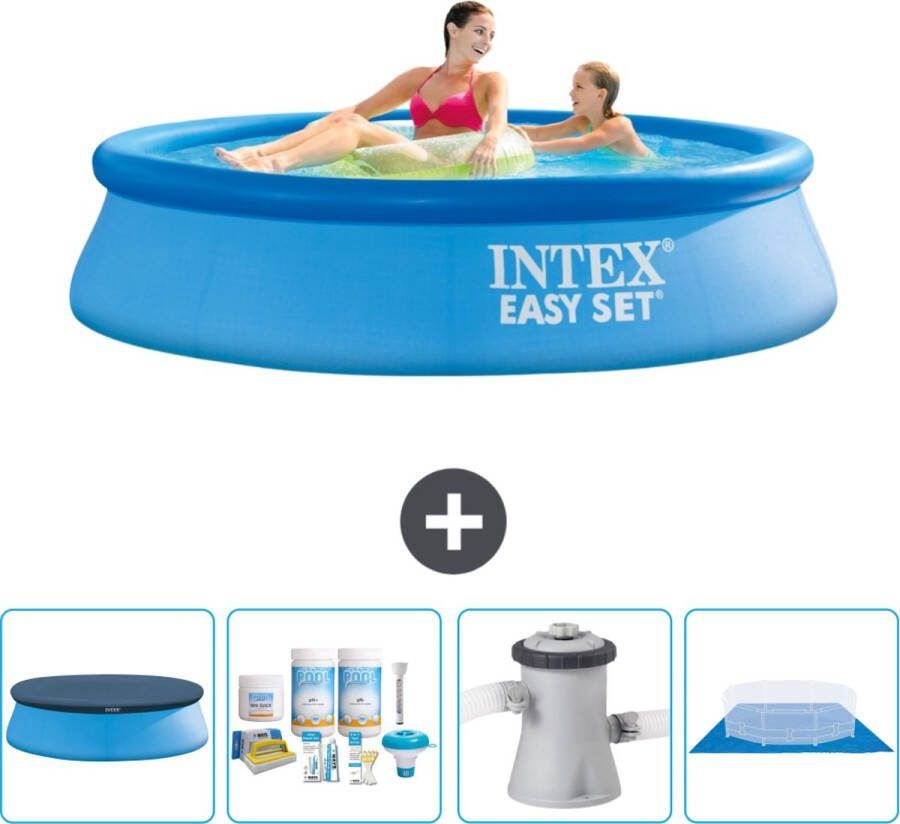 Intex Easy Set Intex Rond Opblaasbaar Easy Set Zwembad 244 x 61 cm Blauw Inclusief Afdekzeil Onderhoudspakket Zwembadfilterpomp Grondzeil