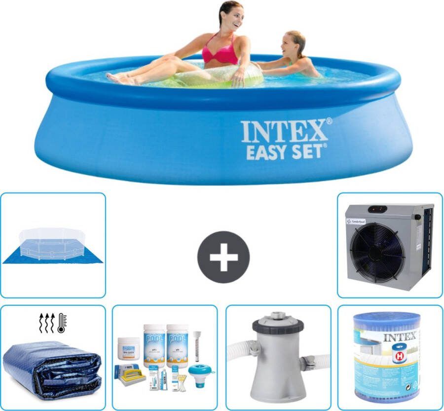 Intex Easy Set Intex Rond Opblaasbaar Easy Set Zwembad 244 x 61 cm Blauw Inclusief Solarzeil Onderhoudspakket Zwembadfilterpomp Filter Grondzeil Warmtepomp
