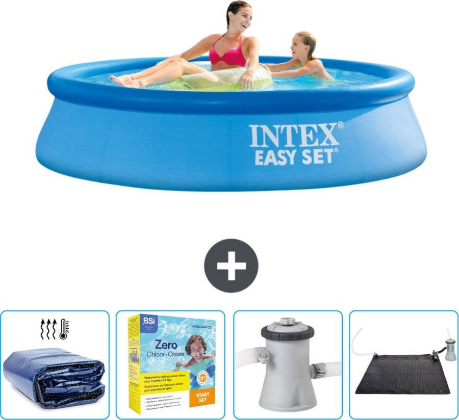 Intex Easy Set Intex Rond Opblaasbaar Easy Set Zwembad 244 x 61 cm Blauw Inclusief Solarzeil Onderhoudspakket Zwembadfilterpomp Solar Mat