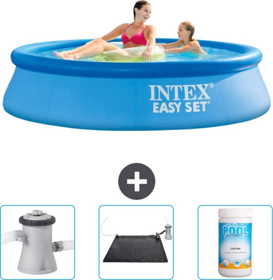 Intex Easy Set Intex Rond Opblaasbaar Easy Set Zwembad 244 x 61 cm Blauw Inclusief Zwembadfilterpomp Solar Mat Chloor