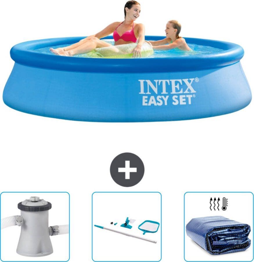 Intex Easy Set Intex Rond Opblaasbaar Easy Set Zwembad 244 x 61 cm Blauw Inclusief Zwembadfilterpomp Schoonmaakset Solarzeil