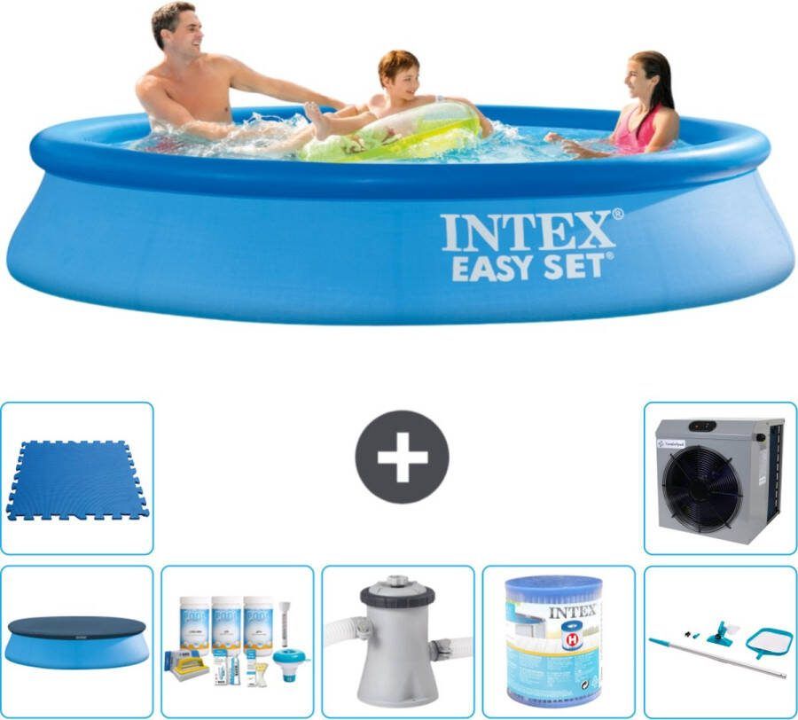 Intex Easy Set Intex Rond Opblaasbaar Easy Set Zwembad 305 x 61 cm Blauw Inclusief Afdekzeil Onderhoudspakket Zwembadfilterpomp Filter Schoonmaakset Vloertegels Warmtepomp