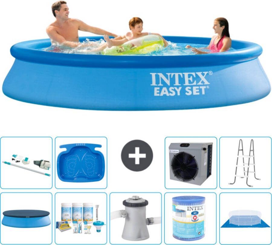 Intex Easy Set Intex Rond Opblaasbaar Easy Set Zwembad 305 x 61 cm Blauw Inclusief Afdekzeil Onderhoudspakket Zwembadfilterpomp Filter Grondzeil Stofzuiger Ladder Voetenbad Warmtepomp