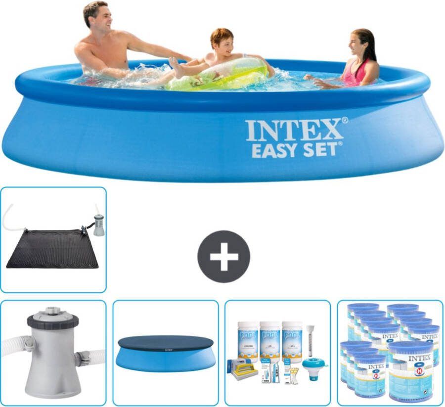 Intex Easy Set Intex Rond Opblaasbaar Easy Set Zwembad 305 x 61 cm Blauw Inclusief Pomp Afdekzeil Onderhoudspakket Filters Solar Mat