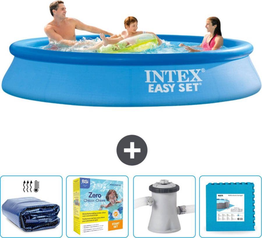 Intex Easy Set Intex Rond Opblaasbaar Easy Set Zwembad 305 x 61 cm Blauw Inclusief Solarzeil Onderhoudspakket Zwembadfilterpomp Vloertegels