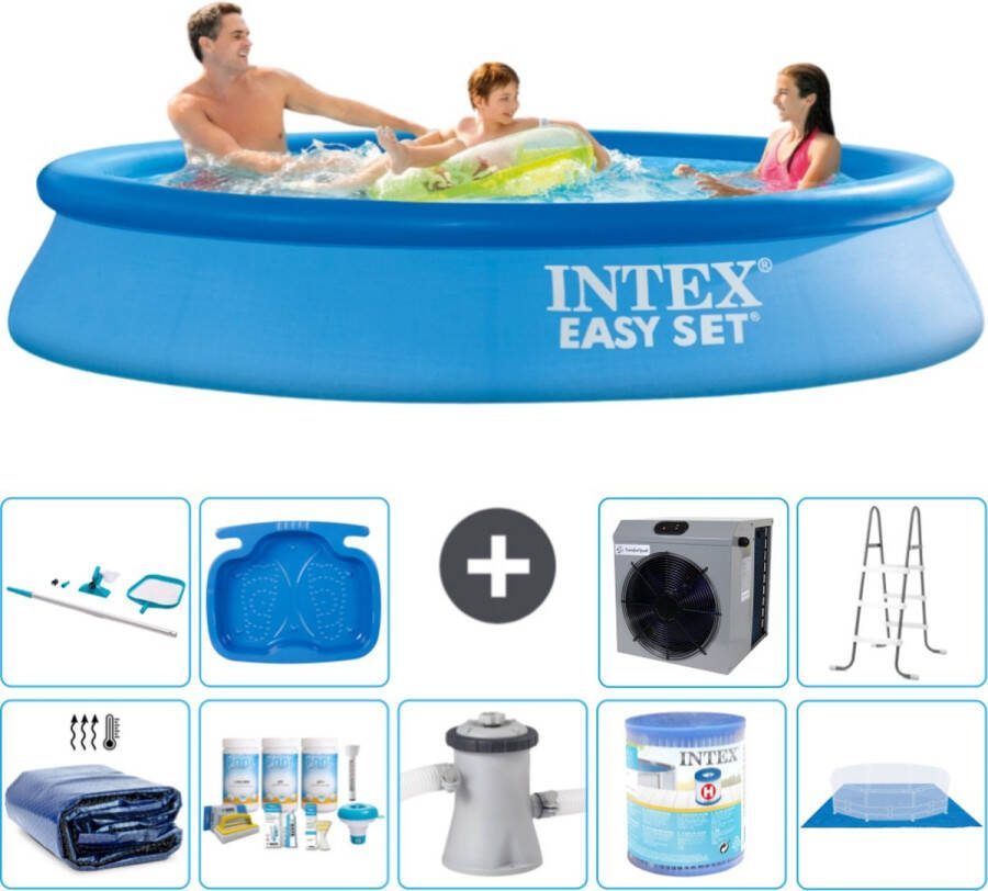Intex Easy Set Intex Rond Opblaasbaar Easy Set Zwembad 305 x 61 cm Blauw Inclusief Solarzeil Onderhoudspakket Zwembadfilterpomp Filter Grondzeil Schoonmaakset Ladder Voetenbad Warmtepomp