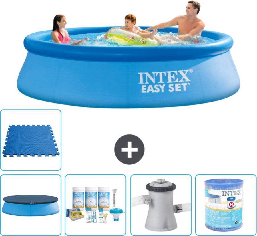 Intex Easy Set Intex Rond Opblaasbaar Easy Set Zwembad 305 x 76 cm Blauw Inclusief Afdekzeil Onderhoudspakket Zwembadfilterpomp Filter Vloertegels