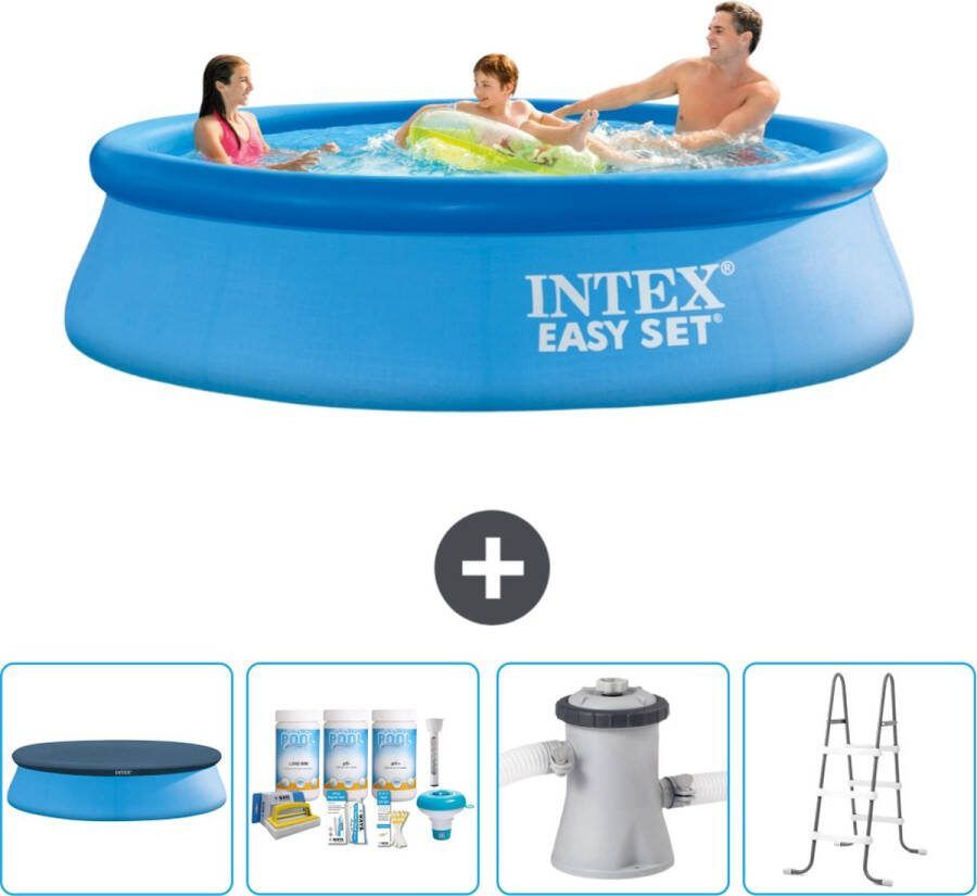 Intex Easy Set Intex Rond Opblaasbaar Easy Set Zwembad 305 x 76 cm Blauw Inclusief Afdekzeil Onderhoudspakket Zwembadfilterpomp Ladder
