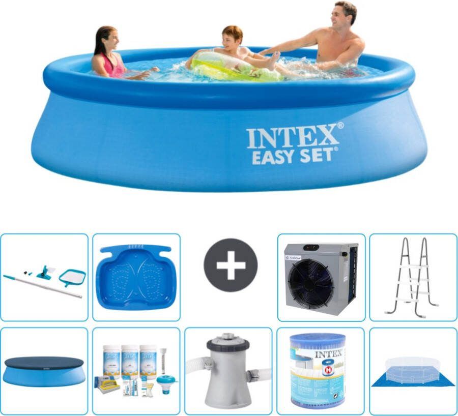 Intex Easy Set Intex Rond Opblaasbaar Easy Set Zwembad 305 x 76 cm Blauw Inclusief Afdekzeil Onderhoudspakket Zwembadfilterpomp Filter Grondzeil Schoonmaakset Ladder Voetenbad Warmtepomp