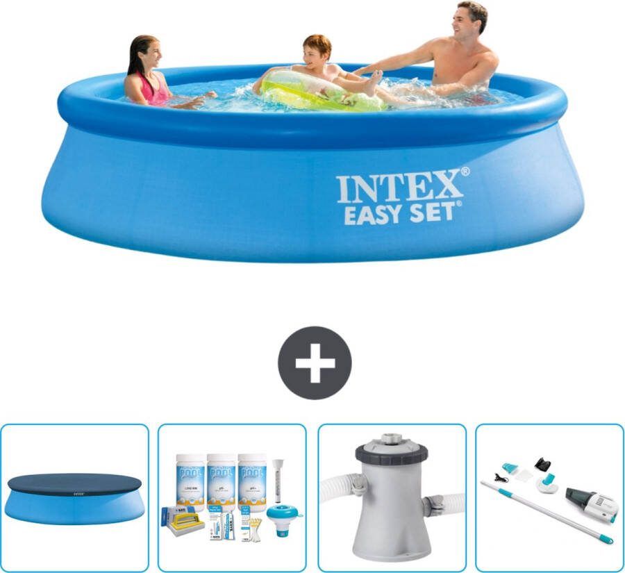 Intex Easy Set Intex Rond Opblaasbaar Easy Set Zwembad 305 x 76 cm Blauw Inclusief Afdekzeil Onderhoudspakket Zwembadfilterpomp Stofzuiger