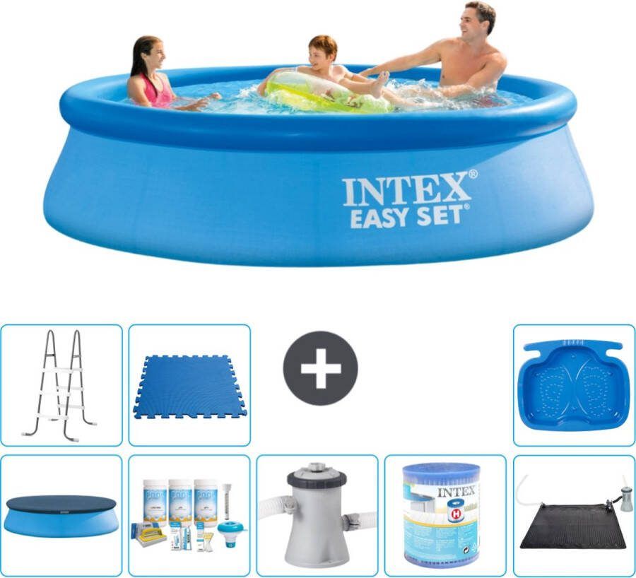 Intex Easy Set Intex Rond Opblaasbaar Easy Set Zwembad 305 x 76 cm Blauw Inclusief Afdekzeil Onderhoudspakket Zwembadfilterpomp Filter Solar Mat Ladder Voetenbad Vloertegels