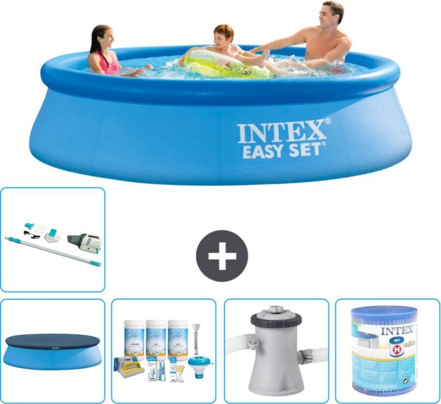 Intex Easy Set Intex Rond Opblaasbaar Easy Set Zwembad 305 x 76 cm Blauw Inclusief Afdekzeil Onderhoudspakket Zwembadfilterpomp Filter Stofzuiger