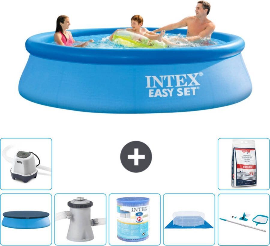 Intex Easy Set Intex Rond Opblaasbaar Easy Set Zwembad 305 x 76 cm Blauw Inclusief Afdekzeil Zwembadfilterpomp Filter Grondzeil Schoonmaakset Zoutwatersysteem Zwembadzout
