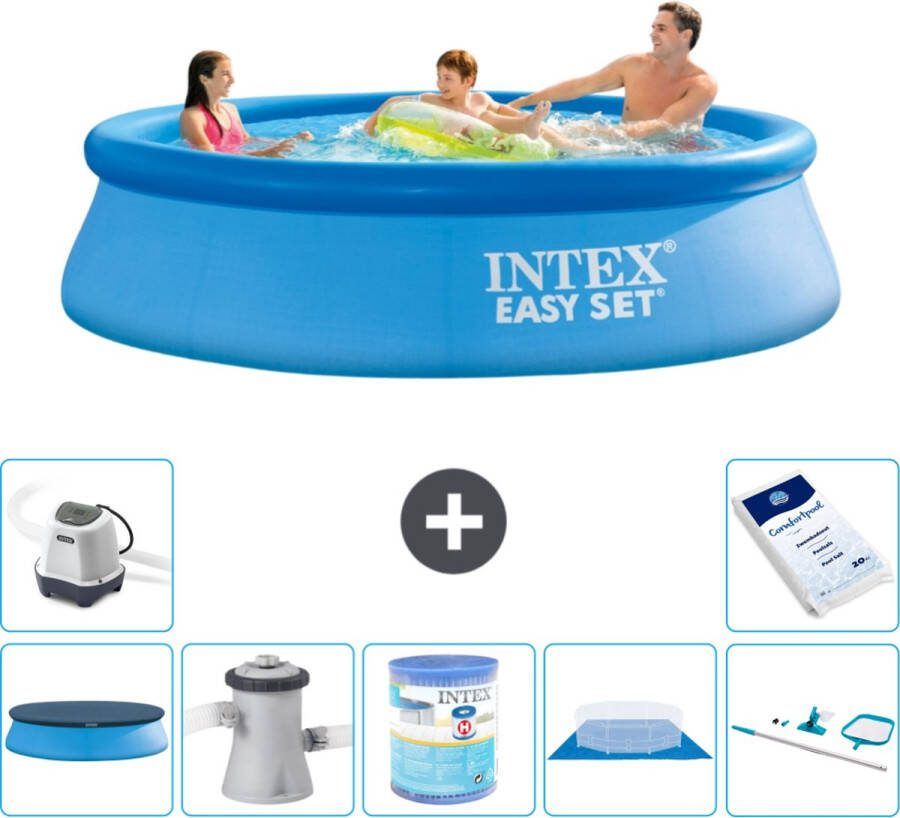 Intex Easy Set Intex Rond Opblaasbaar Easy Set Zwembad 305 x 76 cm Blauw Inclusief Afdekzeil Zwembadfilterpomp Filter Grondzeil Schoonmaakset Zoutwatersysteem Zwembadzout