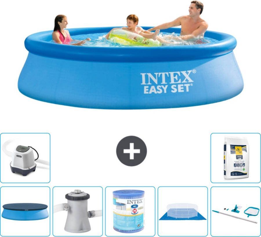 Intex Easy Set Intex Rond Opblaasbaar Easy Set Zwembad 305 x 76 cm Blauw Inclusief Afdekzeil Zwembadfilterpomp Filter Grondzeil Schoonmaakset Zoutwatersysteem Zwembadzout