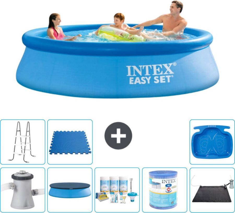 Intex Easy Set Intex Rond Opblaasbaar Easy Set Zwembad 305 x 76 cm Blauw Inclusief Pomp Afdekzeil Onderhoudspakket Filter Solar Mat Ladder Voetenbad Vloertegels
