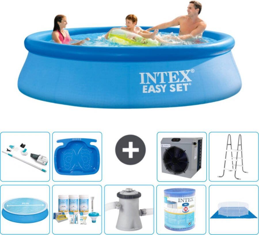 Intex Easy Set Intex Rond Opblaasbaar Easy Set Zwembad 305 x 76 cm Blauw Inclusief Solarzeil Onderhoudspakket Zwembadfilterpomp Filter Grondzeil Stofzuiger Ladder Voetenbad Warmtepomp