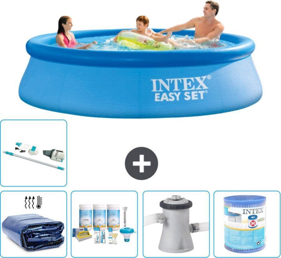 Intex Easy Set Intex Rond Opblaasbaar Easy Set Zwembad 305 x 76 cm Blauw Inclusief Solarzeil Onderhoudspakket Zwembadfilterpomp Filter Stofzuiger