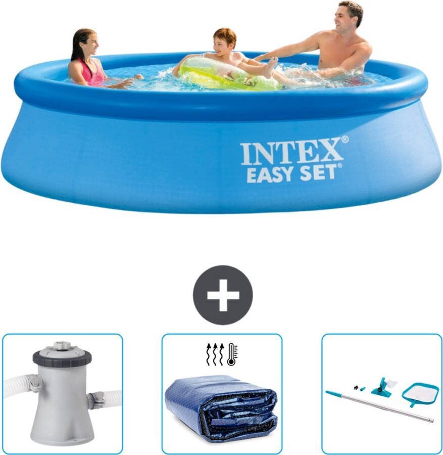Intex Easy Set Intex Rond Opblaasbaar Easy Set Zwembad 305 x 76 cm Blauw Inclusief Zwembadfilterpomp Solarzeil Schoonmaakset