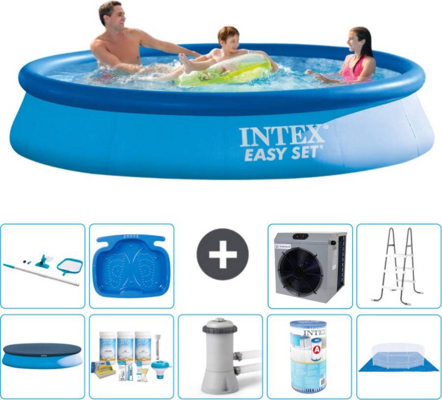 Intex Easy Set Intex Rond Opblaasbaar Easy Set Zwembad 366 x 76 cm Blauw Inclusief Afdekzeil Onderhoudspakket Zwembadfilterpomp Filter Grondzeil Schoonmaakset Ladder Voetenbad Warmtepomp