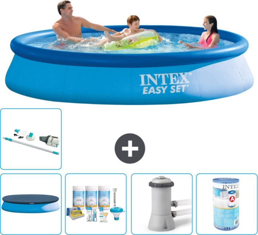 Intex Easy Set Intex Rond Opblaasbaar Easy Set Zwembad 366 x 76 cm Blauw Inclusief Afdekzeil Onderhoudspakket Zwembadfilterpomp Filter Stofzuiger