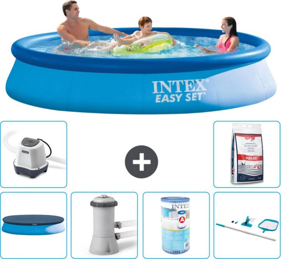 Intex Easy Set Intex Rond Opblaasbaar Easy Set Zwembad 366 x 76 cm Blauw Inclusief Afdekzeil Zwembadfilterpomp Filter Schoonmaakset Zoutwatersysteem Zwembadzout