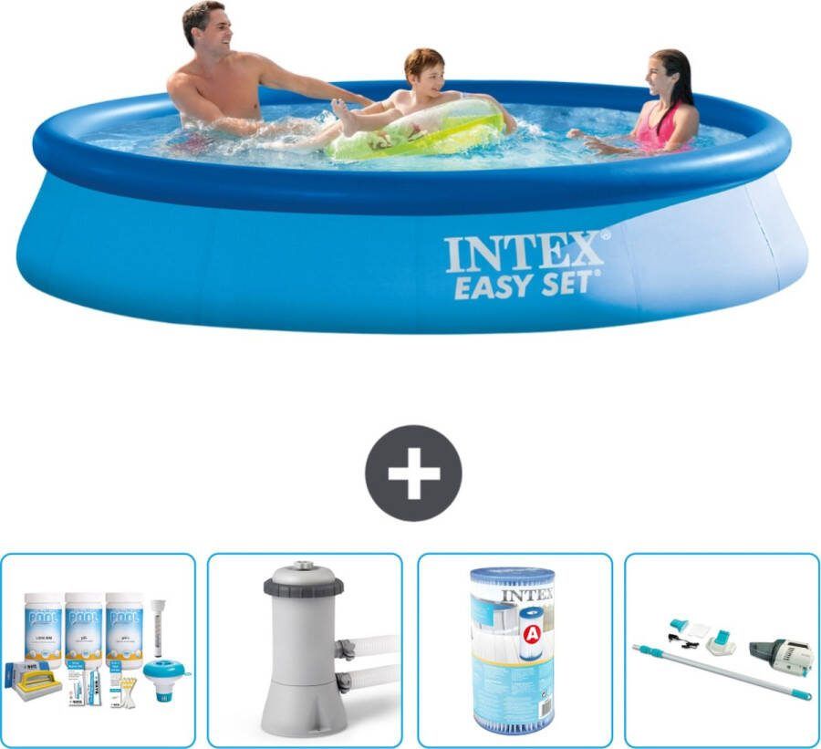 Intex Easy Set Intex Rond Opblaasbaar Easy Set Zwembad 366 x 76 cm Blauw Inclusief Onderhoudspakket Zwembadfilterpomp Filter Stofzuiger