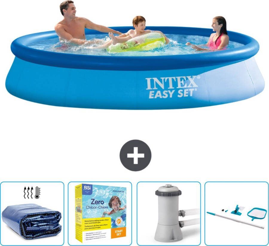 Intex Easy Set Intex Rond Opblaasbaar Easy Set Zwembad 366 x 76 cm Blauw Inclusief Solarzeil Onderhoudspakket Zwembadfilterpomp Schoonmaakset