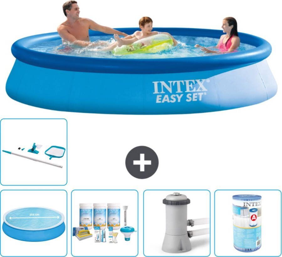 Intex Easy Set Intex Rond Opblaasbaar Easy Set Zwembad 366 x 76 cm Blauw Inclusief Solarzeil Onderhoudspakket Zwembadfilterpomp Filter Schoonmaakset