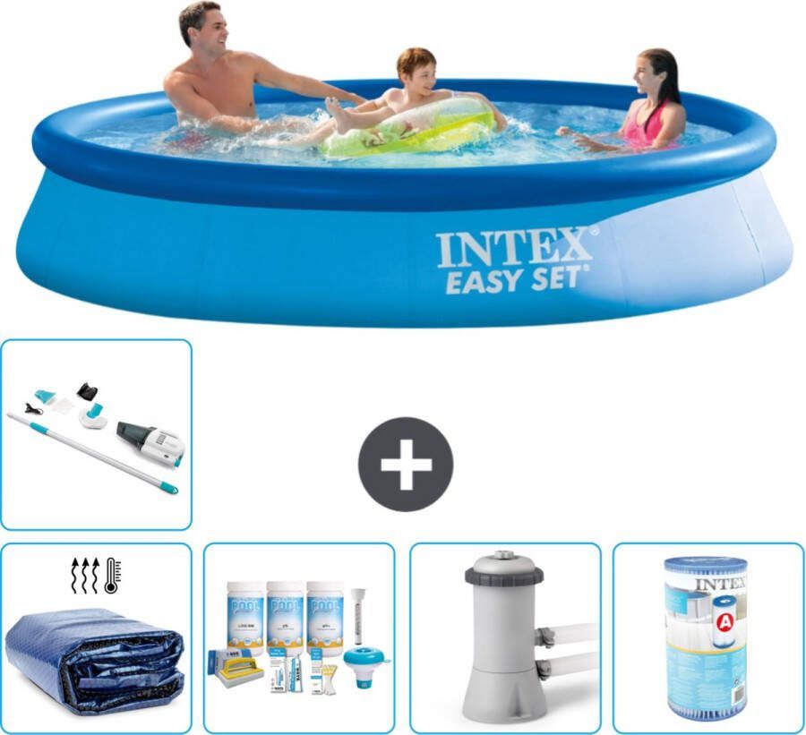 Intex Easy Set Intex Rond Opblaasbaar Easy Set Zwembad 366 x 76 cm Blauw Inclusief Solarzeil Onderhoudspakket Zwembadfilterpomp Filter Stofzuiger