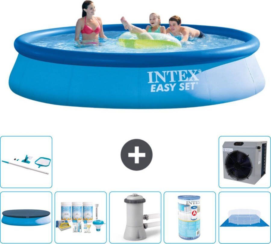 Intex Easy Set Intex Rond Opblaasbaar Easy Set Zwembad 396 x 84 cm Blauw Inclusief Afdekzeil Onderhoudspakket Zwembadfilterpomp Filter Grondzeil Schoonmaakset Warmtepomp