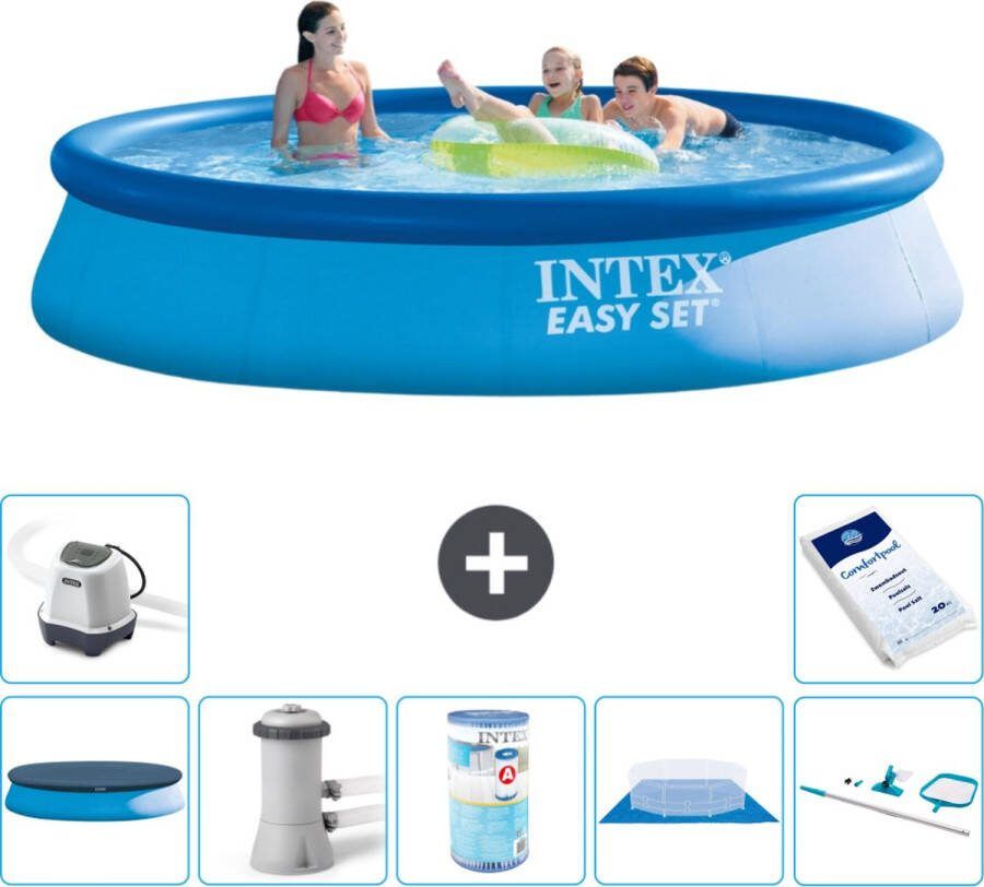 Intex Easy Set Intex Rond Opblaasbaar Easy Set Zwembad 396 x 84 cm Blauw Inclusief Afdekzeil Zwembadfilterpomp Filter Grondzeil Schoonmaakset Zoutwatersysteem Zwembadzout