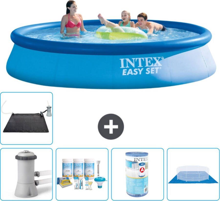 Intex Easy Set Intex Rond Opblaasbaar Easy Set Zwembad 396 x 84 cm Blauw Inclusief Pomp Onderhoudspakket Filter Grondzeil Solar Mat
