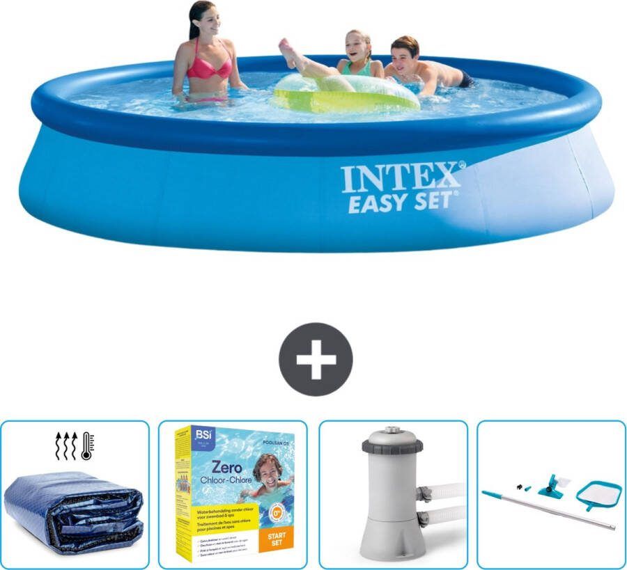 Intex Easy Set Intex Rond Opblaasbaar Easy Set Zwembad 396 x 84 cm Blauw Inclusief Solarzeil Onderhoudspakket Zwembadfilterpomp Schoonmaakset