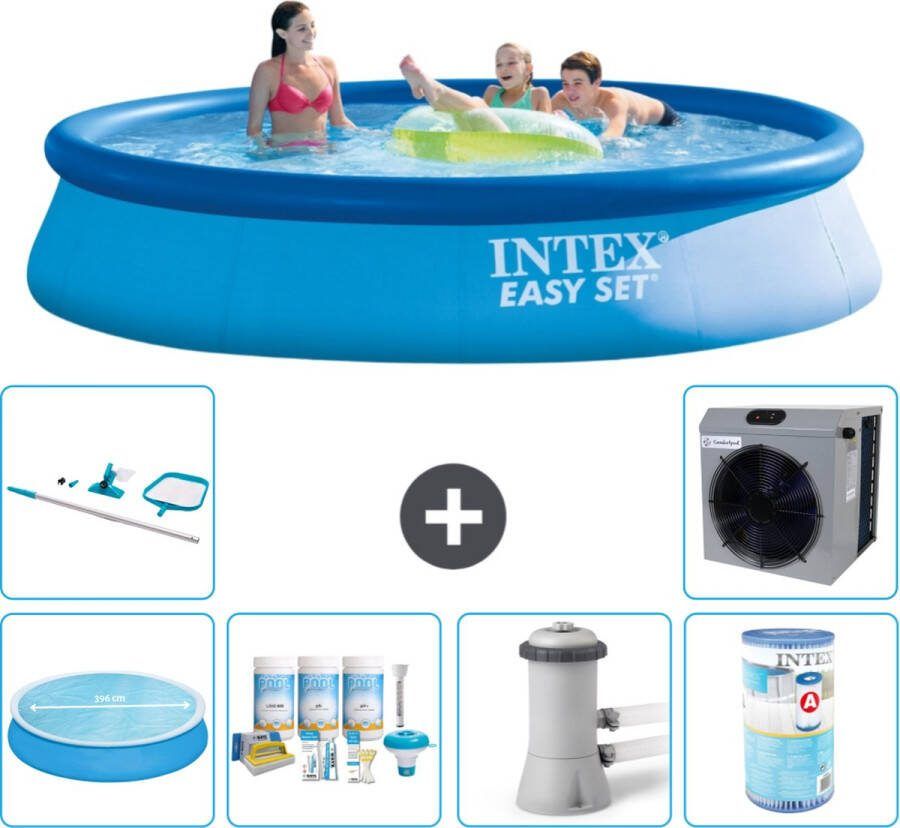 Intex Easy Set Intex Rond Opblaasbaar Easy Set Zwembad 396 x 84 cm Blauw Inclusief Solarzeil Onderhoudspakket Zwembadfilterpomp Filter Schoonmaakset Warmtepomp