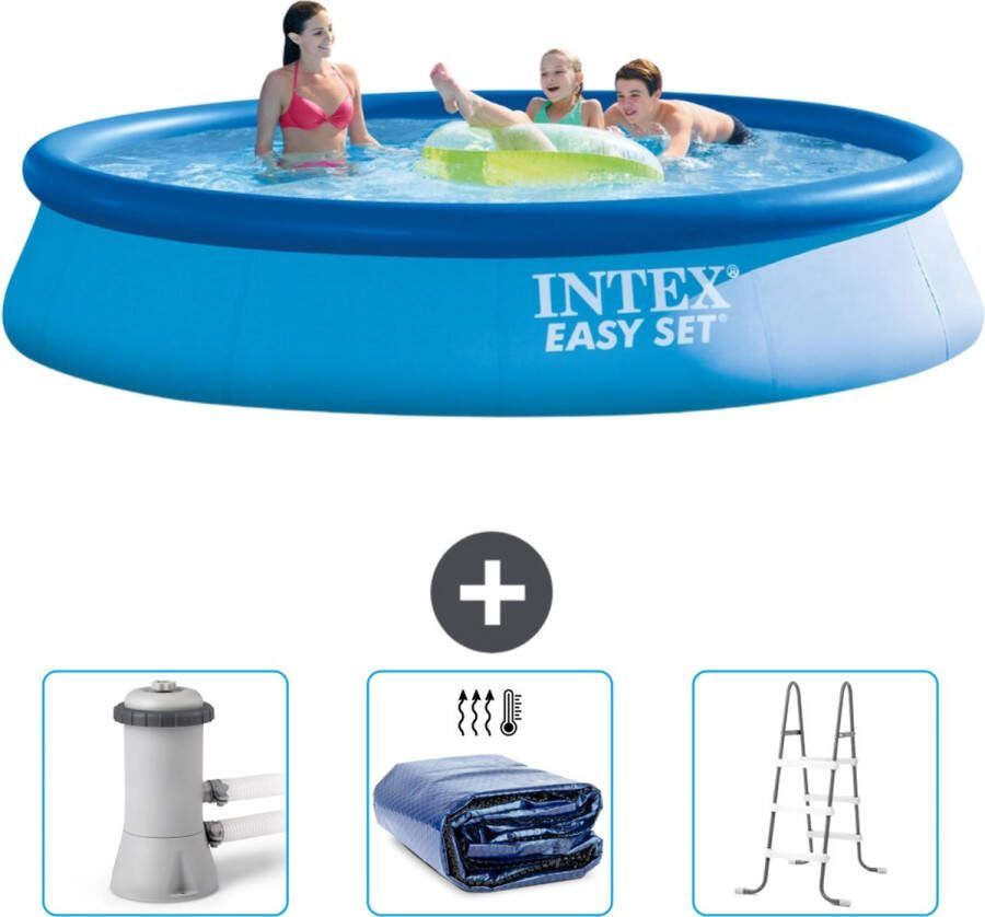 Intex Easy Set Intex Rond Opblaasbaar Easy Set Zwembad 396 x 84 cm Blauw Inclusief Zwembadfilterpomp Solarzeil Ladder