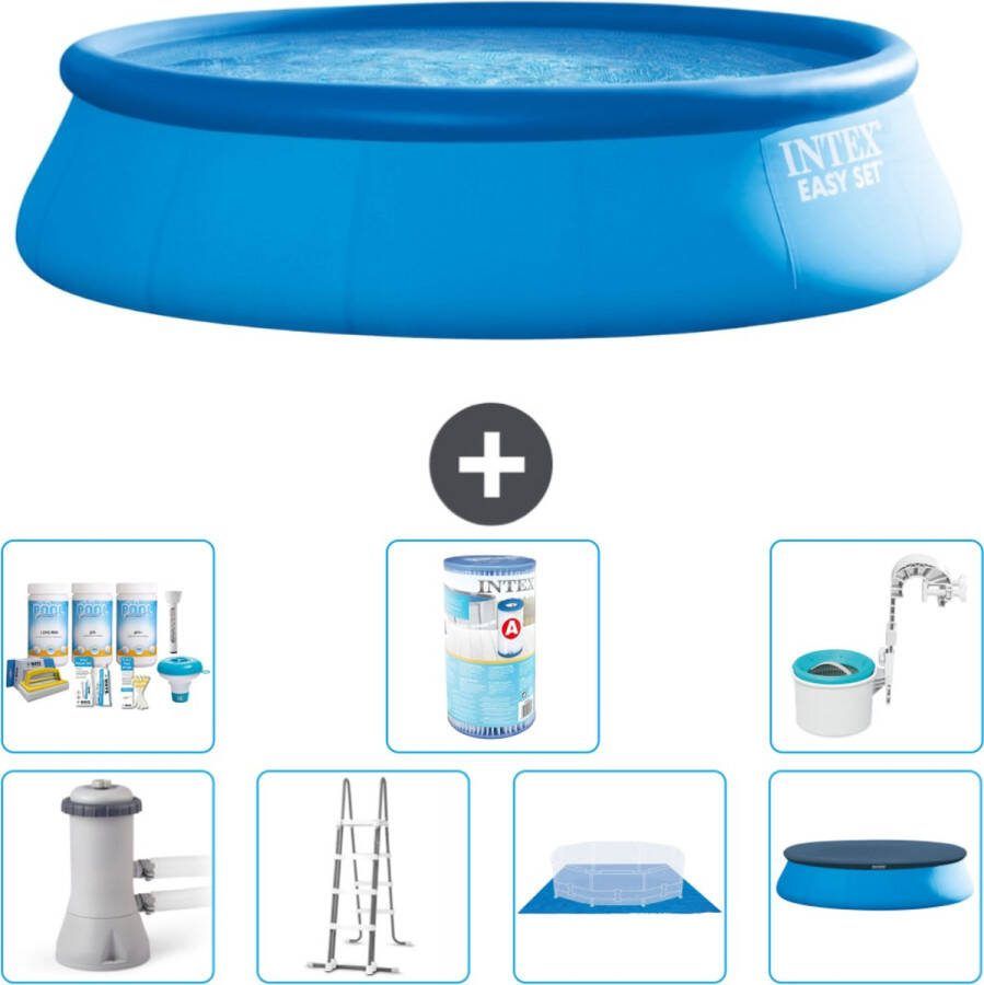 Intex Easy Set Intex Rond Opblaasbaar Easy Set Zwembad 457 x 122 cm Blauw Inclusief Pomp Ladder Grondzeil Afdekzeil Onderhoudspakket Filter Skimmer