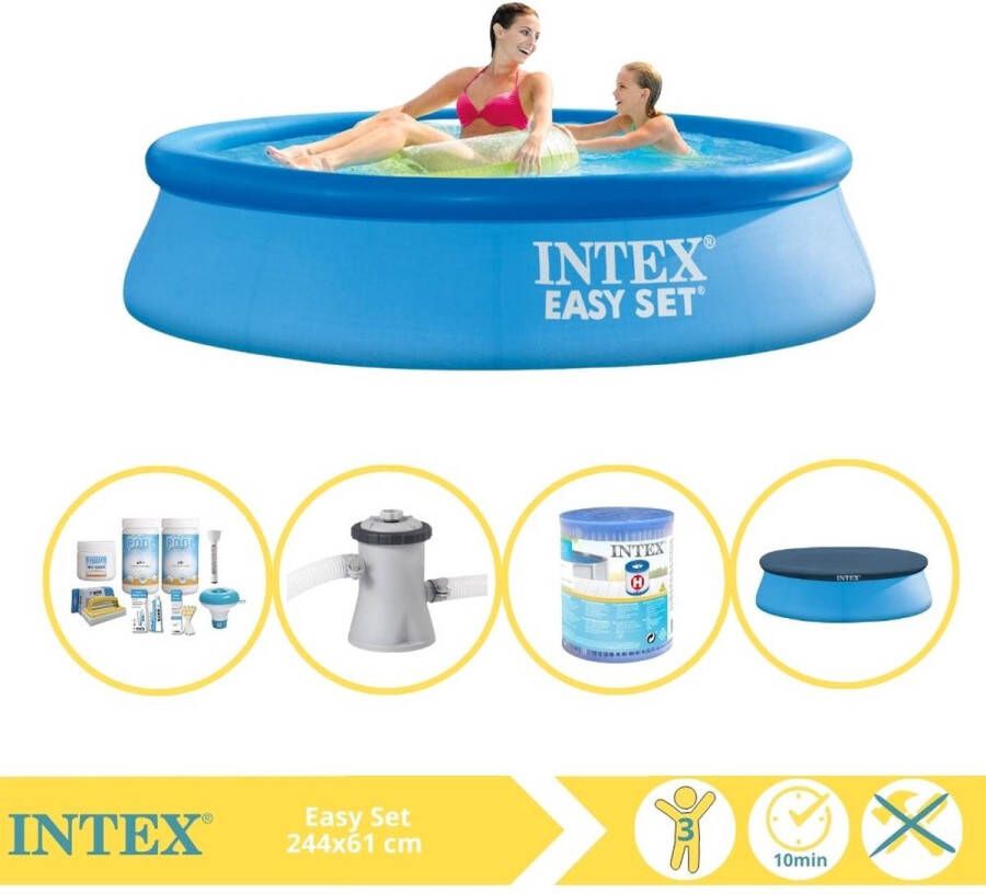 Intex Easy Set Zwembad Opblaaszwembad 244x61 cm Inclusief Afdekzeil Onderhoudspakket Zwembadpomp en Filter