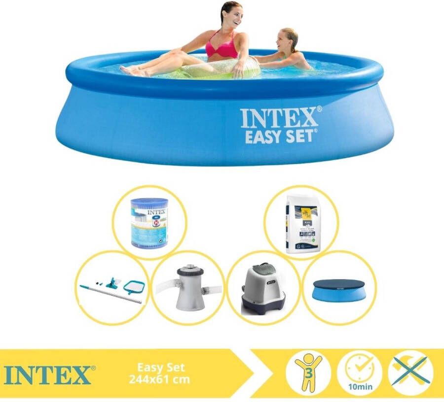 Intex Easy Set Zwembad Opblaaszwembad 244x61 cm Inclusief Afdekzeil Zwembadpomp Filter Onderhoudsset Zoutsysteem en Zout