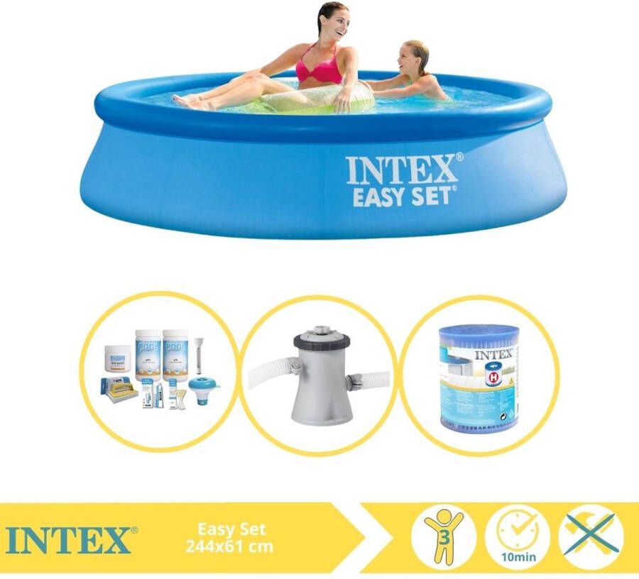 Intex Easy Set Zwembad Opblaaszwembad 244x61 cm Inclusief Onderhoudspakket Zwembadpomp en Filter