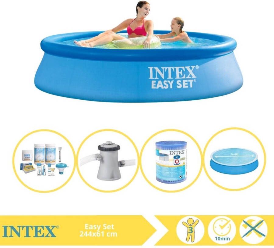 Intex Easy Set Zwembad Opblaaszwembad 244x61 cm Inclusief Solarzeil Onderhoudspakket Zwembadpomp en Filter